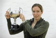 20 December 2009; Madeline Perry celebrates with the trophy after victory over Aisling Blake during the Irish Squash National Championships Finals. Fitzwilliam Lawn Tennis Club, Dublin. Picture credit: Pat Murphy / SPORTSFILE