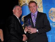 19 December 2009; Ryan Gaffney, Armagh, is presented with his Nicky Rackard Award by Uachtarán CLG Criostóir Ó Cuana. Christy Ring/Nicky Rackard/Lory Meagher Champion 15 & Rounder All-Star Awards 2009, Croke Park, Dublin. Photo by Sportsfile