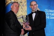 19 December 2009; Dermot Vaughan, Fingal, is presented with his Nicky Rackard Award by Uachtarán CLG Criostóir Ó Cuana. Christy Ring/Nicky Rackard/Lory Meagher Champion 15 & Rounder All-Star Awards 2009, Croke Park, Dublin. Photo by Sportsfile