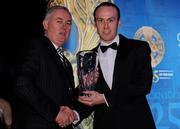 19 December 2009; Peter O'Connor, Tyrone, is presented with his Lory Meagher Champion 15 Award by Uachtarán CLG Criostóir Ó Cuana. Christy Ring/Nicky Rackard/Lory Meagher Champion 15 & Rounder All-Star Awards 2009, Croke Park, Dublin. Photo by Sportsfile
