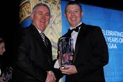 19 December 2009; Paddy Cullen, Longford, is presented with his Lory Meagher Champion 15 Award by Uachtarán CLG Criostóir Ó Cuana. Christy Ring/Nicky Rackard/Lory Meagher Champion 15 & Rounder All-Star Awards 2009, Croke Park, Dublin. Photo by Sportsfile