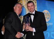 19 December 2009; Karl Kehoe, Fermanagh, is presented with his Lory Meagher Champion 15 Award by Uachtarán CLG Criostóir Ó Cuana. Christy Ring/Nicky Rackard/Lory Meagher Champion 15 & Rounder All-Star Awards 2009, Croke Park, Dublin. Photo by Sportsfile