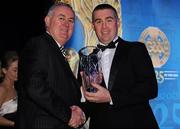 19 December 2009; Michael Power, Cavan, is presented with his Lory Meagher Champion 15 Award by Uachtarán CLG Criostóir Ó Cuana. Christy Ring/Nicky Rackard/Lory Meagher Champion 15 & Rounder All-Star Awards 2009, Croke Park, Dublin. Photo by Sportsfile