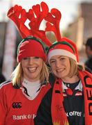 20 December 2009; Munster supporters, Sinead Doyle, left, from Limerick, and Claire O'Shaughnessy, from Cork, at the game. Heineken Cup, Pool 1 Round 4, Perpignan v Munster, Stade Aime Giral, Perpignan, France. Picture credit: Brendan Moran / SPORTSFILE