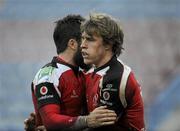 20 December 2009; Andrew Trimble, Ulster, is congratulated by Ian Humphreys, after scoring a second half try. Heineken Cup Pool 4 Round 4, Stade Francais v Ulster, Stade Jean Bouin, Paris, France. Picture credit: Oliver McVeigh / SPORTSFILE