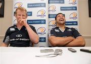 22 December 2009; Leinster's Leo Cullen, left, and Stan Wright, share a joke during a press conference ahead of their Celtic League game against Ulster on Saturday. Leinster Rugby Press Conference, David Lloyd Riverview, Clonskeagh, Dublin. Picture credit: Brian Lawless / SPORTSFILE