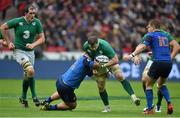 13 February 2016; Jamie Heaslip, Ireland, is tackled by Jefferson Poirot, France. RBS Six Nations Rugby Championship, France v Ireland. Stade de France, Saint Denis, Paris, France. Picture credit: Brendan Moran / SPORTSFILE