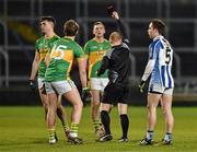 13 February 2016; Michael Quinlivan, Clonmel Commercials, is given a black card by referee Barry Cassidy. AIB GAA Football Senior Club Championship, Semi-Final, Ballyboden St Enda's v Clonmel Commercials. O'Moore Park, Portlaoise, Co. Laois. Picture credit: Cody Glenn / SPORTSFILE