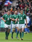 13 February 2016; Ireland players, from left, Jack McGrath, Dave Kearney and Jonathan Sexton. RBS Six Nations Rugby Championship, France v Ireland. Stade de France, Saint Denis, Paris, France. Picture credit: Ramsey Cardy / SPORTSFILE