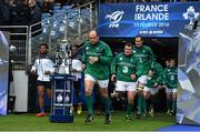 13 February 2016; Ireland captain Rory Best leads his side out ahead of the game. RBS Six Nations Rugby Championship, France v Ireland. Stade de France, Saint Denis, Paris, France. Picture credit: Ramsey Cardy / SPORTSFILE