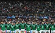 13 February 2016; Ireland players, from left, Tadhg Furlong, Andrew Trimble, Richardt Strauss, CJ Stander, Mike McCarthy, Nathan White, Sean O'Brien, Dave Kearney, Rob Kearney, Jonathan Sexton and Jared Payne, during the National Anthem. RBS Six Nations Rugby Championship, France v Ireland. Stade de France, Saint Denis, Paris, France. Picture credit: Ramsey Cardy / SPORTSFILE