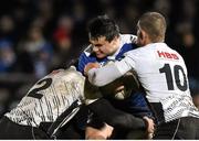 12 February 2016; Cian Kelleher, Leinster, is tackled by Oliviero Fabiani, left, and Maicol Azzolini, Zebre. Guinness PRO12, Round 14, Leinster v Zebre, RDS Arena, Ballsbridge, Dublin. Picture credit: Cody Glenn / SPORTSFILE