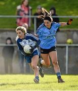 14 February 2016; Ciara McAnespie, Monaghan, in action against Sinead Goldrick, Dublin.  Lidl Ladies Football National League, Division 1,  Monaghan v Dublin. Emyvale, Co. Monaghan. Picture credit: Oliver McVeigh / SPORTSFILE