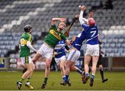 14 February 2016; Michael O'Leary, Kerry, in action against Neil Foyle, and Ryan Mullaney, right, Laois. Allianz Hurling League, Division 1B, Round 1, Laois v Kerry. O'Moore Park, Portlaoise, Co. Laois. Photo by Sportsfile