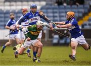 14 February 2016; Shane Nolan, Kerry, in action against Darren Maher, and Cahir Healy, right, Laois. Allianz Hurling League, Division 1B, Round 1, Laois v Kerry. O'Moore Park, Portlaoise, Co. Laois. Photo by Sportsfile