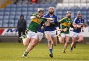 14 February 2016; Colum Harty, Kerry, in action against Matthew Whelan, Laois. Allianz Hurling League, Division 1B, Round 1, Laois v Kerry. O'Moore Park, Portlaoise, Co. Laois. Photo by Sportsfile