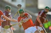 14 February 2016; Aidan Walsh, Cork, in action against Niall Burke, left and David Burke, Galway. Allianz Hurling League, Division 1A, Round 1, Galway v Cork. Pearse Stadium, Galway. Picture credit: David Maher / SPORTSFILE