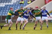 14 February 2016; Mark Kavanagh, Laois, in action against Sean Weir, left, Darren Dineen, and Keith Carmody, right, Kerry. Allianz Hurling League, Division 1B, Round 1, Laois v Kerry. O'Moore Park, Portlaoise, Co. Laois. Photo by Sportsfile