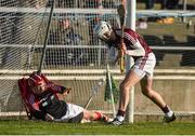 14 February 2016; Cork goalkeeper Anthony Nash, saves a shot from Jason Flynn, Galway. Allianz Hurling League, Division 1A, Round 1, Galway v Cork. Pearse Stadium, Galway. Picture credit: David Maher / SPORTSFILE
