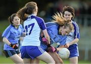 14 February 2016; Amy Connolly, Dublin, in action against Lianne Ward and Cora Courtney, Monaghan.  Lidl Ladies Football National League, Division 1,  Monaghan v Dublin. Emyvale, Co. Monaghan. Picture credit: Oliver McVeigh / SPORTSFILE