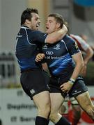 26 December 2009; Jamie Heaslip, right, Leinster, celebrates with team-mate Cian Healy after scoring his side's second try. Celtic League, Leinster v Ulster, RDS, Dublin. Picture credit: David Maher / SPORTSFILE