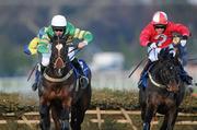 28 December 2009; Dr. Whizz, left, with David Rusell up, lead second place Puyol, with Paul Townend up, on their way to winning the O'Dwyer's Stillorgan Orchard Maiden Hurdle. Leopardstown Christmas Racing Festival 2009, Leopardstown Racecourse, Dublin. Photo by Sportsfile