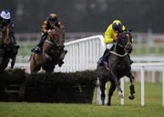 29 December 2009; Western Leader, with Conor O'Farrell up, races clear of second place, left, Acapulco, with Andrew McNamara up, and third place Rick, with Patrick Flood up, on their way to winning the Ryans Event Cleaners Maiden Hurdle. Leopardstown Christmas Racing Festival 2009, Leopardstown Racecourse, Dublin. Picture credit: Brian Lawless / SPORTSFILE