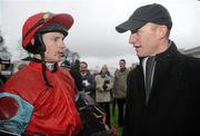 29 December 2009; Trainer Colm Murphy in conversation with Paul Townend after sending him out with Voler La Vedette to win the I.T.B.A Fillies Scheme European Breeders Fund Mares Hurdle. Leopardstown Christmas Racing Festival 2009, Leopardstown Racecourse, Dublin. Picture credit: Brian Lawless / SPORTSFILE