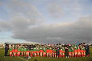 13 December 2009; The St. Anne's Dunhill squad stand for the National Anthem. All-Ireland Junior Camogie Club Championship Final Replay, Lavey, Derry, v St. Anne's Dunhill, Waterford, Donaghmore, Ashbourne, Co. Meath. Picture credit: Brian Lawless / SPORTSFILE  *** Local Caption ***