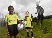 12 February 2016; Republic of Ireland Women's Internationals Aine O'Gorman and Rianna Jarrett helped to launch the Sportsdirect FAI Soccer Sisters Easter camps at the FAI National Training Centre. To register visit www.fai.ie/soccersisters. Pictured at the launch were Maggie Adekunle, left, age 10, and Leagh McEvoy, age 11, both from St. Patrick's S.N.S., Corduff, Blanchardstown, Dublin. FAI National Training Centre, Abbotstown, Dublin. Picture credit: David Maher / SPORTSFILE