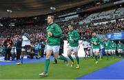13 February 2016; Ireland's Andrew Trimble runs out ahead of the game. RBS Six Nations Rugby Championship, France v Ireland. Stade de France, Saint Denis, Paris, France. Picture credit: Ramsey Cardy / SPORTSFILE