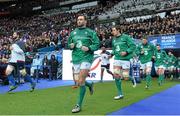 13 February 2016; Ireland's Dave Kearney runs out ahead of the game. RBS Six Nations Rugby Championship, France v Ireland. Stade de France, Saint Denis, Paris, France. Picture credit: Ramsey Cardy / SPORTSFILE