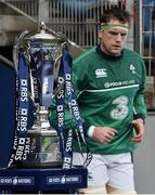 13 February 2016; Jamie Heaslip, Ireland, passes the RBS Six Nations Championship trophy before the game. RBS Six Nations Rugby Championship, France v Ireland. Stade de France, Saint Denis, Paris, France. Picture credit: Brendan Moran / SPORTSFILE