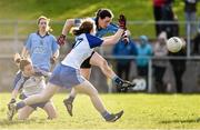 14 February 2016; Lyndsey Davey, Dublin, in action against Ellen McCarron and Lianne Ward, Monaghan.  Lidl Ladies Football National League, Division 1,  Monaghan v Dublin. Emyvale, Co. Monaghan. Picture credit: Oliver McVeigh / SPORTSFILE