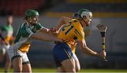 14 February 2016; Aaron Shanaghan, Clare, in action against Joey O'Connor, Offaly. Allianz Hurling League, Division 1B, Round 1, Clare v Offaly. Cusack Park, Ennis, Co. Clare. Picture credit: Ray McManus / SPORTSFILE