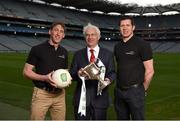 16 February 2016; In attendance at the launch of the 2016 EirGrid GAA Football U21 All-Ireland Championship launch today are John O'Connor, Chairman, EirGrid, with U21 ambassadors Trevor Giles, former Meath footballer, left, and Sean Cavanagh, Tyrone footballer. Croke Park, Dublin. Picture credit: Stephen McCarthy / SPORTSFILE