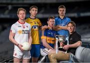 16 February 2016; In attendance at the launch of the 2016 EirGrid GAA Football U21 All-Ireland Championship launch today is EirGrid GAA Football U21 All-Ireland Championship ambassador Trevor Giles, former Meath footballer, with U21 footballers, from left, Frank Burns, Tyrone, Cathal Compton, Roscommon, Jimmy Feehan, Tipperary, and Eoin Murchan, Dublin. Croke Park, Dublin. Picture credit: Stephen McCarthy / SPORTSFILE