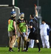 16 February 2016; Colin Dunford, Institute of Technology Carlow, is shown a red card by referee James Owens. Independent.ie HE GAA Fitzgibbon Cup, Quarter-Final, Institute of Technology Carlow v University College Dublin, IT Carlow Grounds, Carlow. Picture credit: Matt Browne / SPORTSFILE