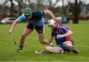 16 February 2016; Seamus Kennedy, Mary Immaculate College, Limerick, in action against Davy Conroy, Galway Mayo Institute of Technology. Independent.ie HE GAA Fitzgibbon Cup Quarter-Final, Mary Immaculate College Limerick v Galway Mayo Institute of Technology. MICL Grounds, Limerick. Picture credit: Diarmuid Greene / SPORTSFILE