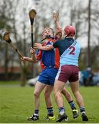 16 February 2016; Thomas Monaghan, Mary Immaculate College, Limerick, in action against Davy Conroy, left, and Declan Cronin, Galway Mayo Institute of Technology. Independent.ie HE GAA Fitzgibbon Cup Quarter-Final, Mary Immaculate College Limerick v Galway Mayo Institute of Technology. MICL Grounds, Limerick. Picture credit: Diarmuid Greene / SPORTSFILE