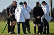 17 February 2016; Referee Cathal McAllister, left, with his officials at half time after he sent off Austin Gleeson, WIT. Independent.ie HE GAA Fitzgibbon Cup, Quarter-Final, Limerick Institute of Technology v Waterford Institute of Technology, LIT Grounds, Limerick. Picture credit: Matt Browne / SPORTSFILE