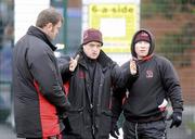 12 January 2010; Ulster head coach Brian McLaughlin, centre, with assistant forwards coach Jeremy Davidson, left, and assistant backs coach Neil Doak during squad training ahead of their Heineken Cup game against Edinburgh on Friday night. Ashfield Boys School, Belfast, Co. Antrim. Picture credit: Oliver McVeigh / SPORTSFILE