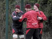12 January 2010; Ulster's Chris Henry, left, Stephen Ferris, centre, and Mark McCrea during squad training ahead of their Heineken Cup game against Edinburgh on Friday night. Ashfield Boys School, Belfast, Co. Antrim. Picture credit: Oliver McVeigh / SPORTSFILE