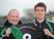 15 January 2010; Parnells GAA club in Dublin has announced that Laois Gaelic football star Colm Begley is to play for the club. The twenty three year old who spent four years playing Aussie Rules will also work for the club as a Games Promotion Officer. Parnells see his appointment as a GPO as a tremendous coup for the club and believe he will play a vital role in helping to develop and promote gaelic games in the club and the local community. Colm is pictured with Parnells manager Declan North. Picture credit: Brian Lawless / SPORTSFILE