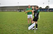 16 January 2010; Referee Conor Lane explains the 'mark', part of the new rules introduced this year, to Kerry captain Micheal Quirke before the start of the game. McGrath Cup, Preliminary Round, Kerry v IT Tralee, Strand Road Pitch, Kerins O'Rahillys GAA Club, Tralee, Co. Kerry. Picture credit: Brendan Moran / SPORTSFILE