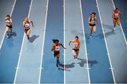 17 February 2016; Athletes, from left, Niamh Whelan of Ireland, Nataliya Strogova of Ukraine, Barbara Pierre of the USA, Olesya Povkh of Ukraine, Megan Marrs of Great Britain and Catherine McManus of Ireland, compete in the heats of the women's 60m event at the AIT International Athletics Grand Prix. Athlone Institute of Technology International Arena, Athlone, Co. Westmeath. Picture credit: Stephen McCarthy / SPORTSFILE
