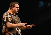 18 Febraury 2016; Adrian Lewis competes against Michael Van Gerwen during the Betway Premier League Darts. 3 Arena, Dublin. Picture credit: Seb Daly / SPORTSFILE