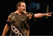 18 Febraury 2016; Adrian Lewis competes against Michael Van Gerwen during the Betway Premier League Darts. 3 Arena, Dublin. Picture credit: Seb Daly / SPORTSFILE