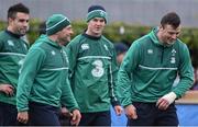 19 February 2016; Ireland's Robbie Henshaw, right, with his team-mates from left, Conor Murray, Rory Best and Jonathan Sexton during squad training. Ireland Rugby Squad Open Training. Mullingar RFC, Mullingar, Co. Westmeath. Picture credit: David Maher / SPORTSFILE