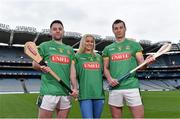 19 February 2016; Model Emma McCormack with Meath hurlers David Donoghue, left, and James Toher pictured at the Uniflu Announcement of the sponsership of Meath Hurling Teams. Uniflu announces its official sponsorship of Meath Hurling teams. Uniflu today launched its sponsorship of the Meath hurling teams for 2016. The New Meath Jerseys for the 2016 season will feature the Uniflu logo. Croke Park, Dublin. Picture credit: Matt Browne / SPORTSFILE